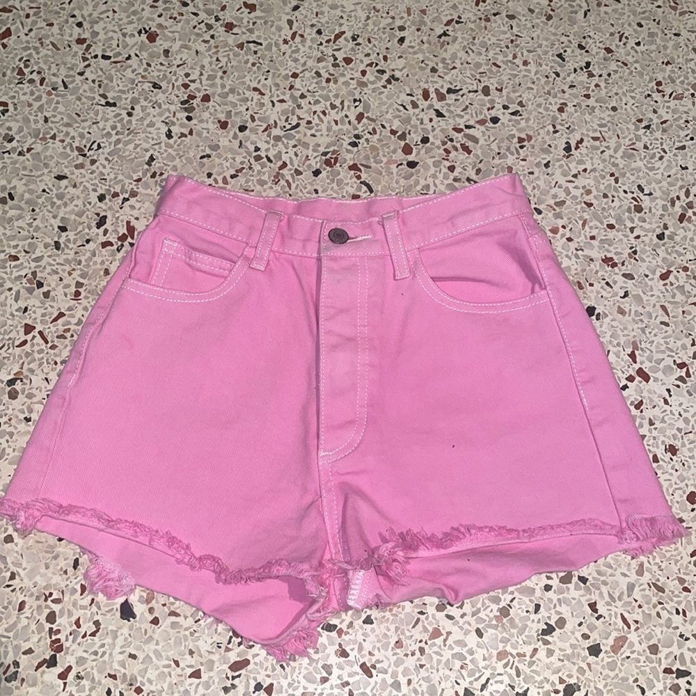 J. Galt Shanghai Jean Shorts Women's Small Pink Button Fly Frayed Hem High Rise